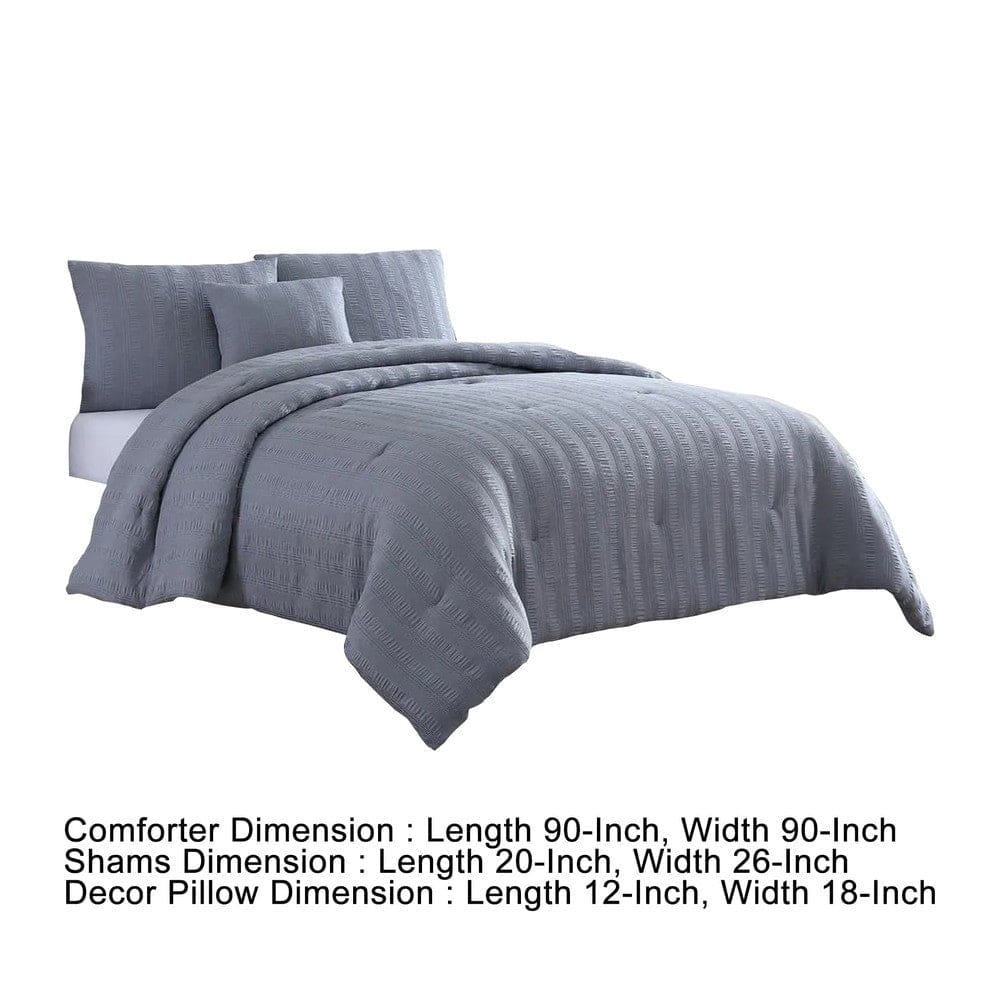 Alice 4 Piece Textured Microfiber Queen Comforter Set The Urban Port Gray By Casagear Home BM277116