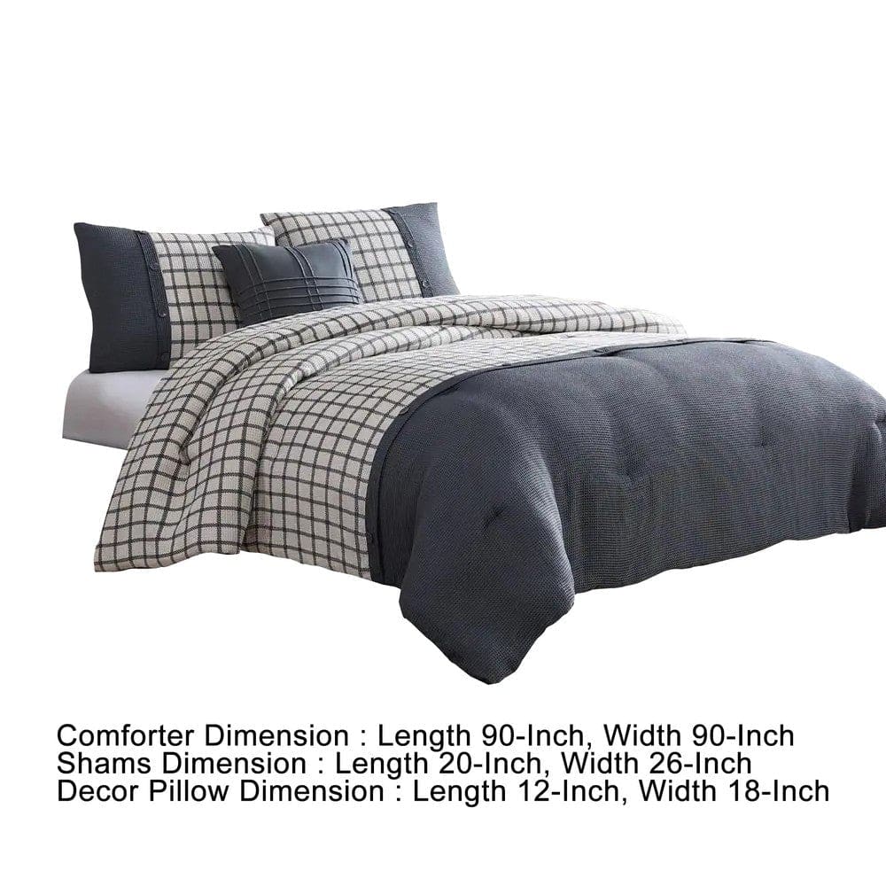 Owen 4 Piece Queen Comforter Set Squared The Urban Port White Gray By Casagear Home BM277120