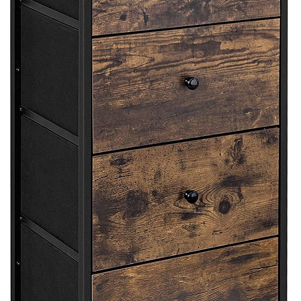 Doe 36 Inch 4 Drawer Tall Dresser Chest Wood Metal Rustic Brown Black By Casagear Home BM277153