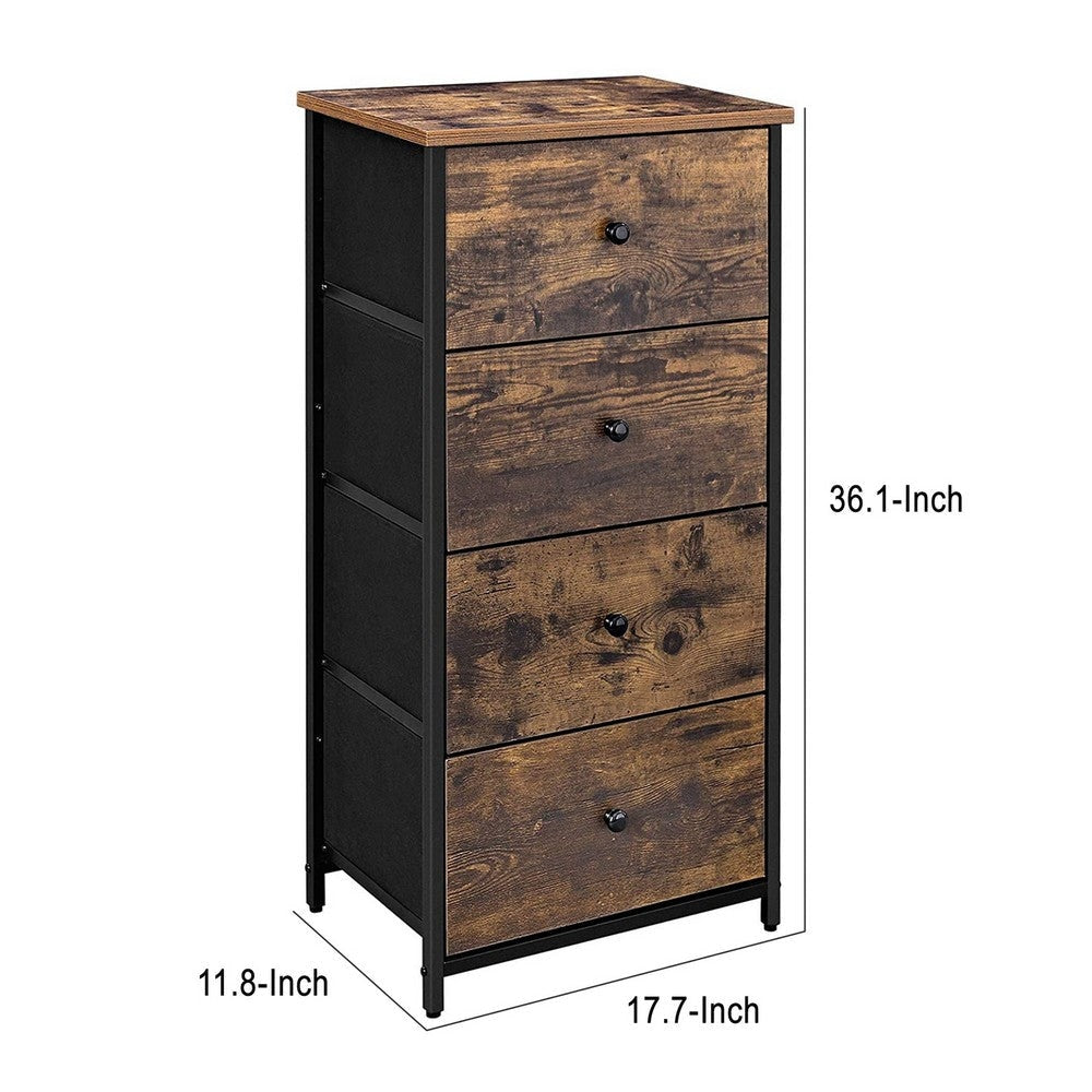 Doe 36 Inch 4 Drawer Tall Dresser Chest Wood Metal Rustic Brown Black By Casagear Home BM277153