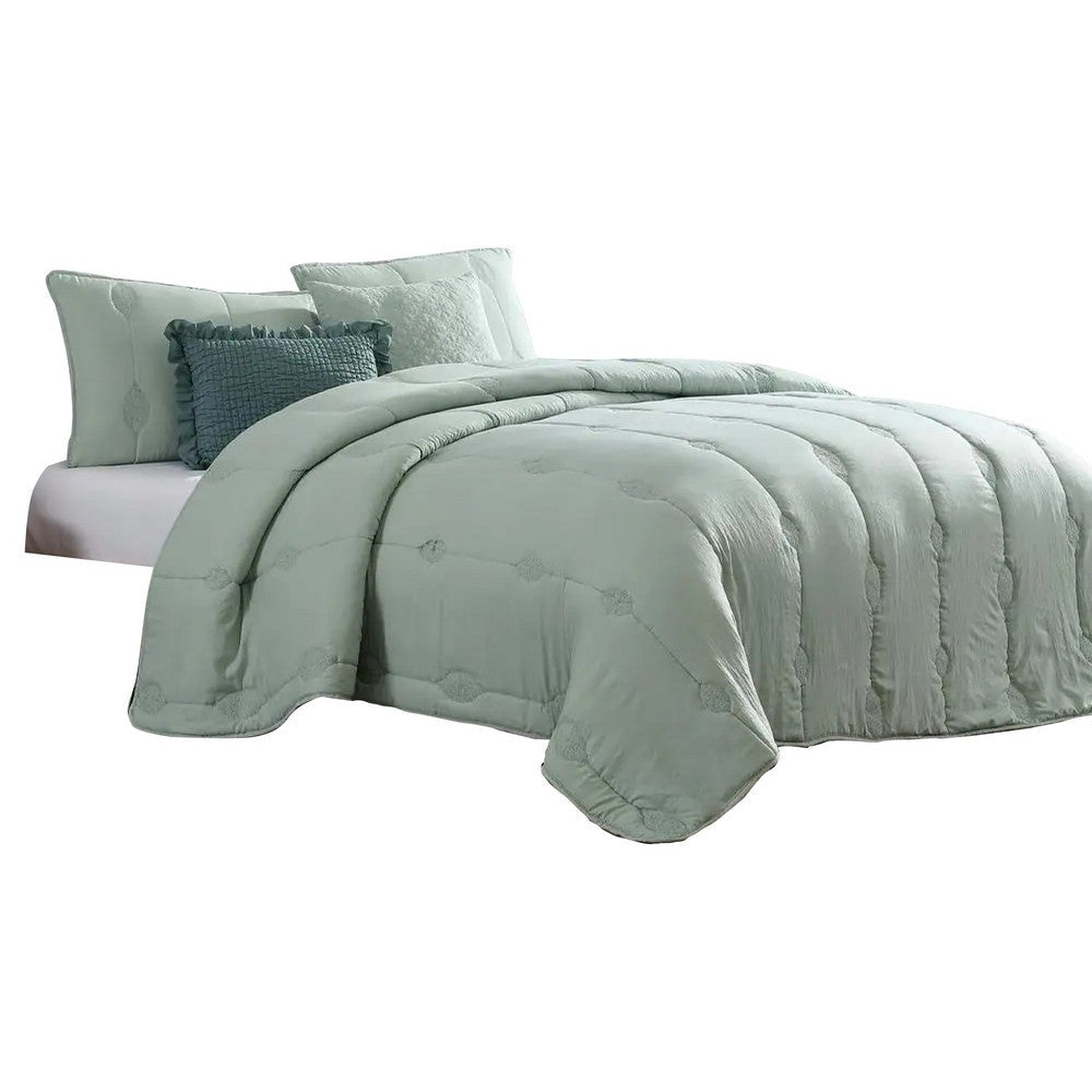 Alice 5 Piece Microfiber Queen Comforter Set, The Urban Port, Sea Green By Casagear Home