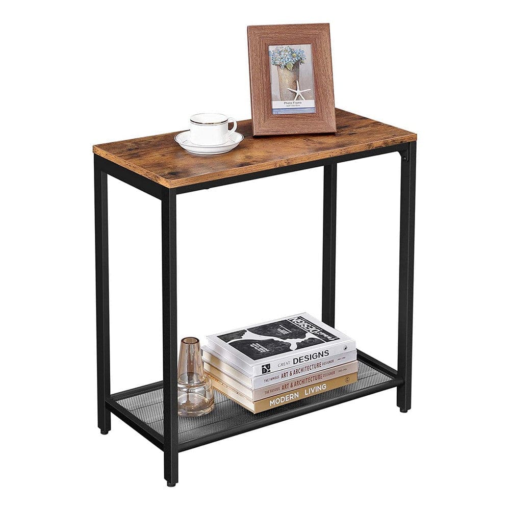 24 Inch Industrial End Table Wood Metal Frame Mesh Shelf Brown Black By Casagear Home BM277372