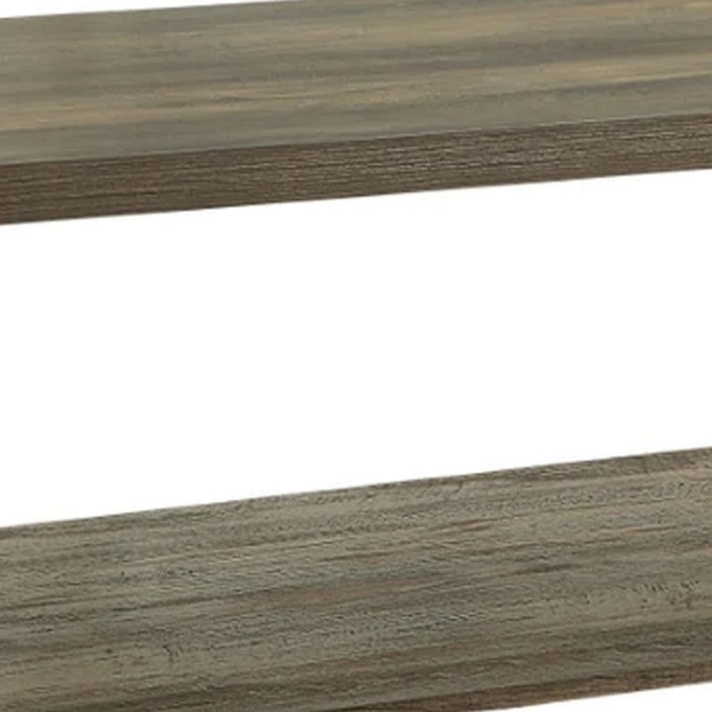 Eli 47 Inch Wood Coffee Table Metal Brackets Cross Bars Rustic Oak Brown By Casagear Home BM278980