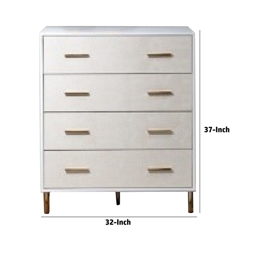 Emily 37 Inch Wood Tall Dresser Chest 4 Drawers Gold Handles White By Casagear Home BM278988