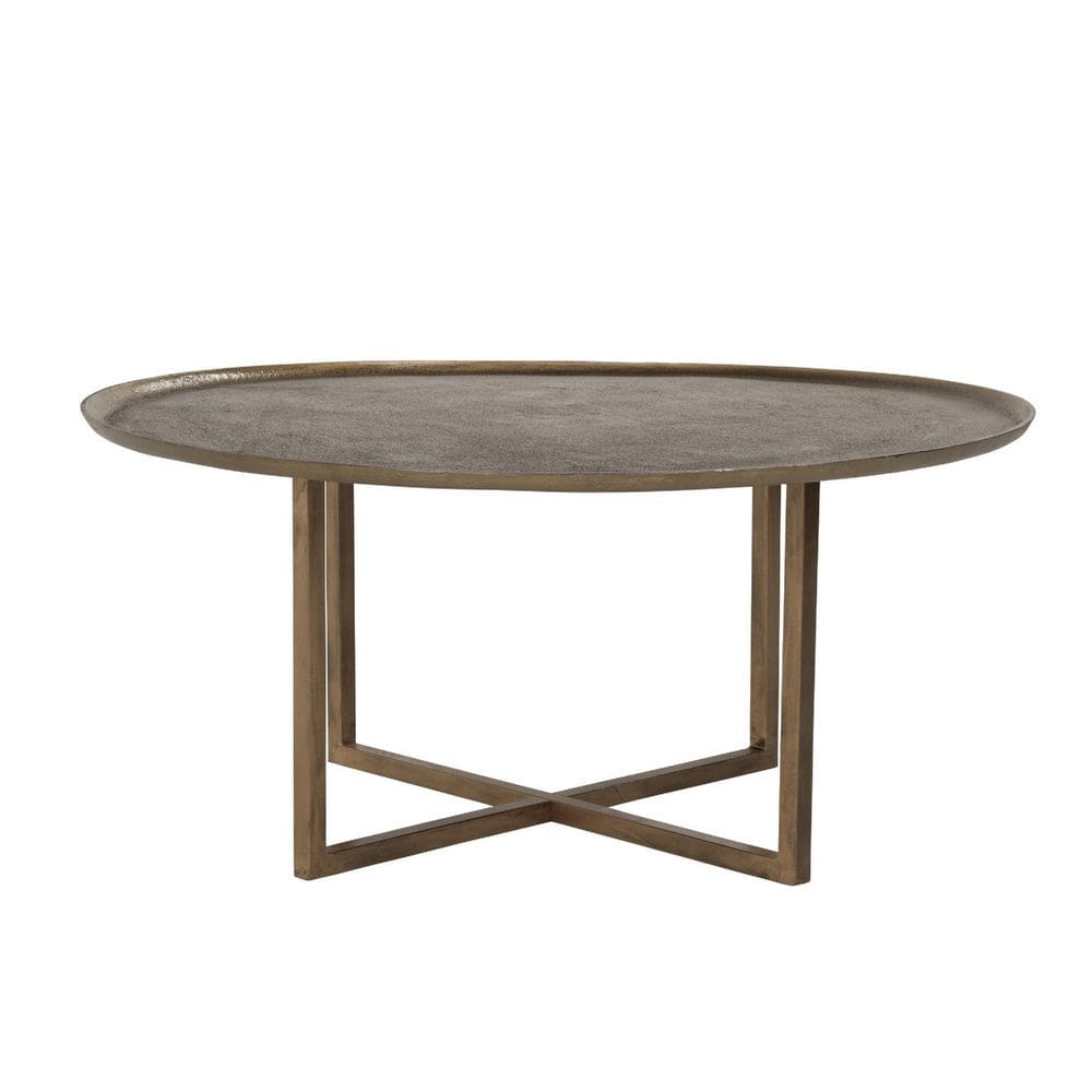 Rexi 40 Inch Aluminum Coffee Table, Round Tray Top, Bronze By Casagear Home