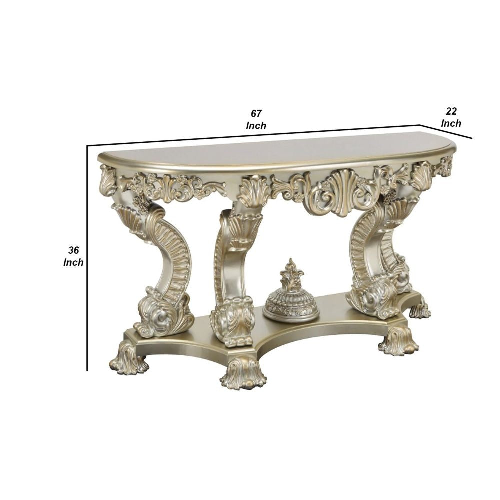 Esen 67 Inch Crescent Sofa Table Sideboard Console Carvings Antique Gold By Casagear Home BM279000