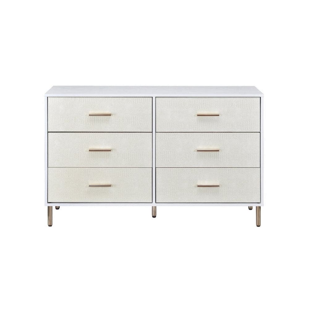 Emily 47 Inch Wood Side Dresser with 6 Drawers Metal Bar Handles White By Casagear Home BM279010