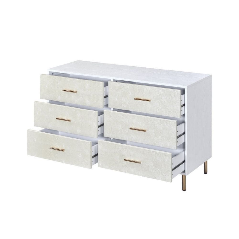 Emily 47 Inch Wood Side Dresser with 6 Drawers Metal Bar Handles White By Casagear Home BM279010