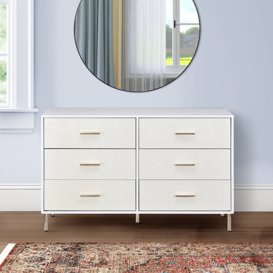 Emily 47 Inch Wood Side Dresser with 6 Drawers, Metal Bar Handles, White By Casagear Home