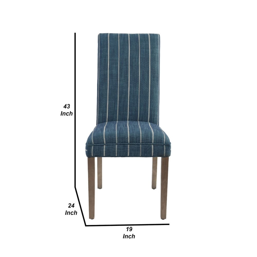 19 Inch Parson Style Dining Chair Fabric Stripes Set of 2 Blue Brown By Casagear Home BM279068