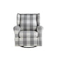 35 Inch Accent Swivel Chair Glider Checkered Fabric Light Gray By Casagear Home BM279086