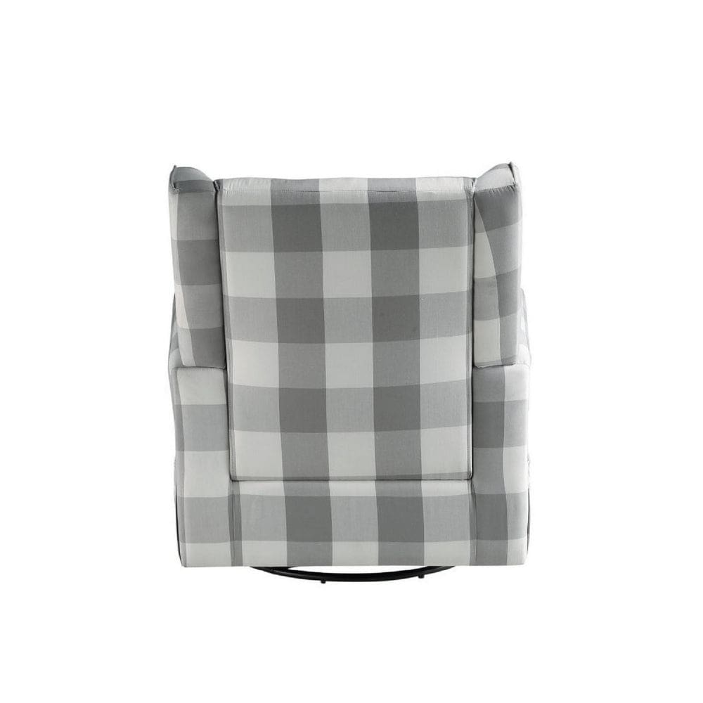 35 Inch Accent Swivel Chair Glider Checkered Fabric Light Gray By Casagear Home BM279086