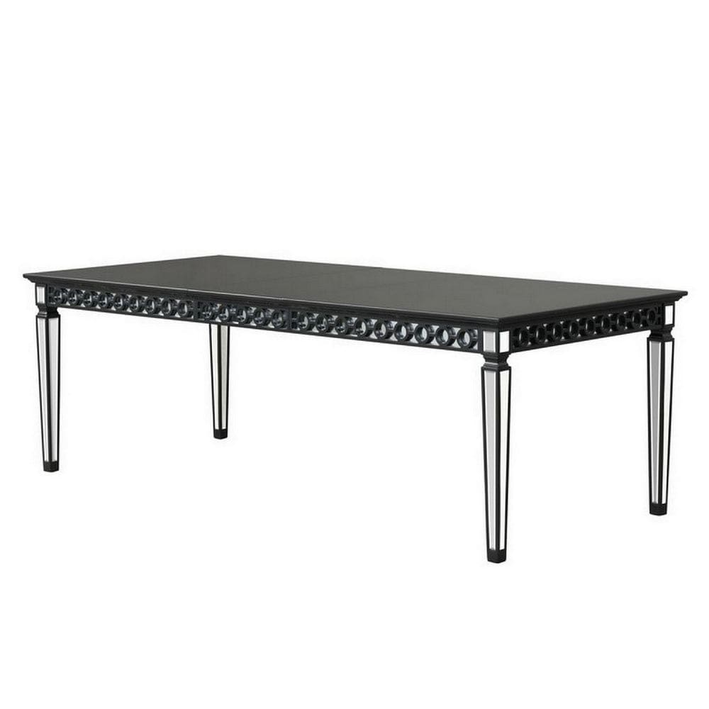 Luna 72-90 Inch Extendable Dining Table, Mirrored Legs, Wood, Black, White By Casagear Home