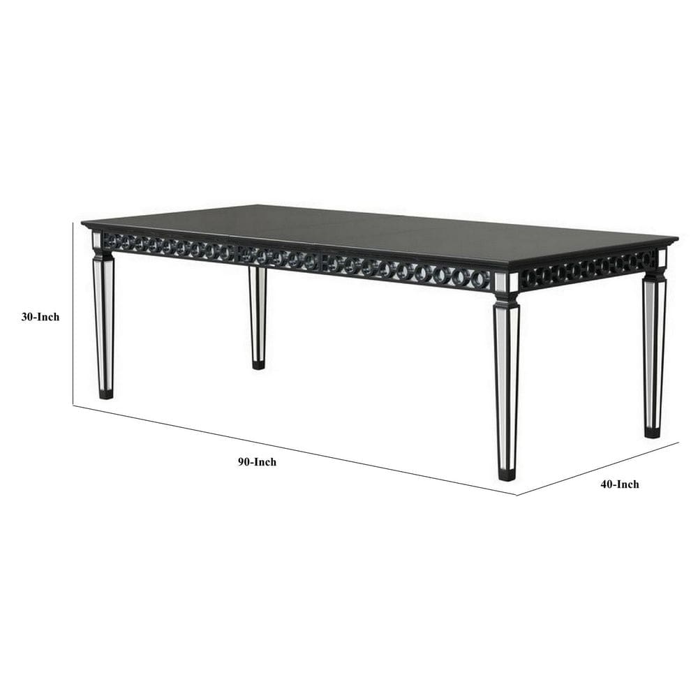 Luna 72-90 Inch Extendable Dining Table Mirrored Legs Wood Black White By Casagear Home BM279095