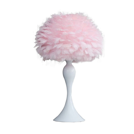 Lily 24 Inch Metal Glam Feather Table Lamp, Candlestick, 40W, Pink, White By Casagear Home