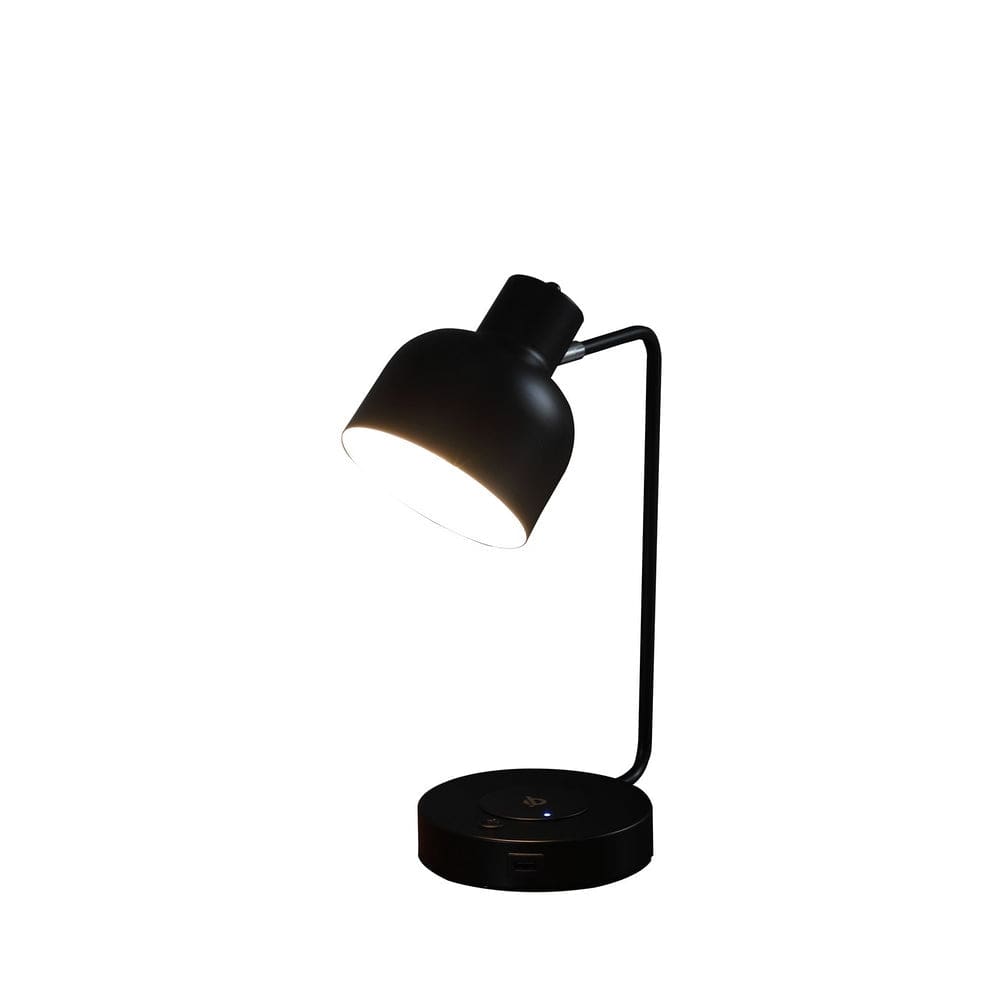 15 Inch Metal Table Lamp Adjustable Shade Wireless Charging Black By Casagear Home BM279103