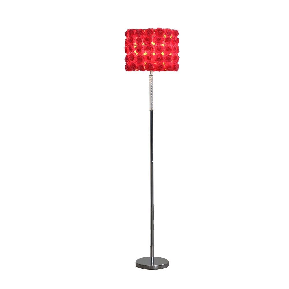 Finn 63 Inch Glamorous Floor Lamp Rose Accent Shade 100W Red Silver By Casagear Home BM279104