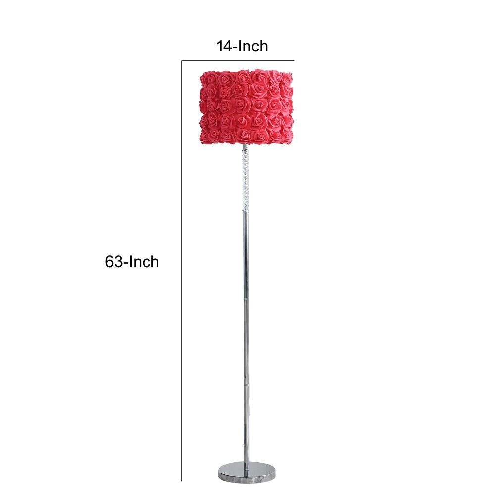 Finn 63 Inch Glamorous Floor Lamp Rose Accent Shade 100W Pink Silver By Casagear Home BM279106