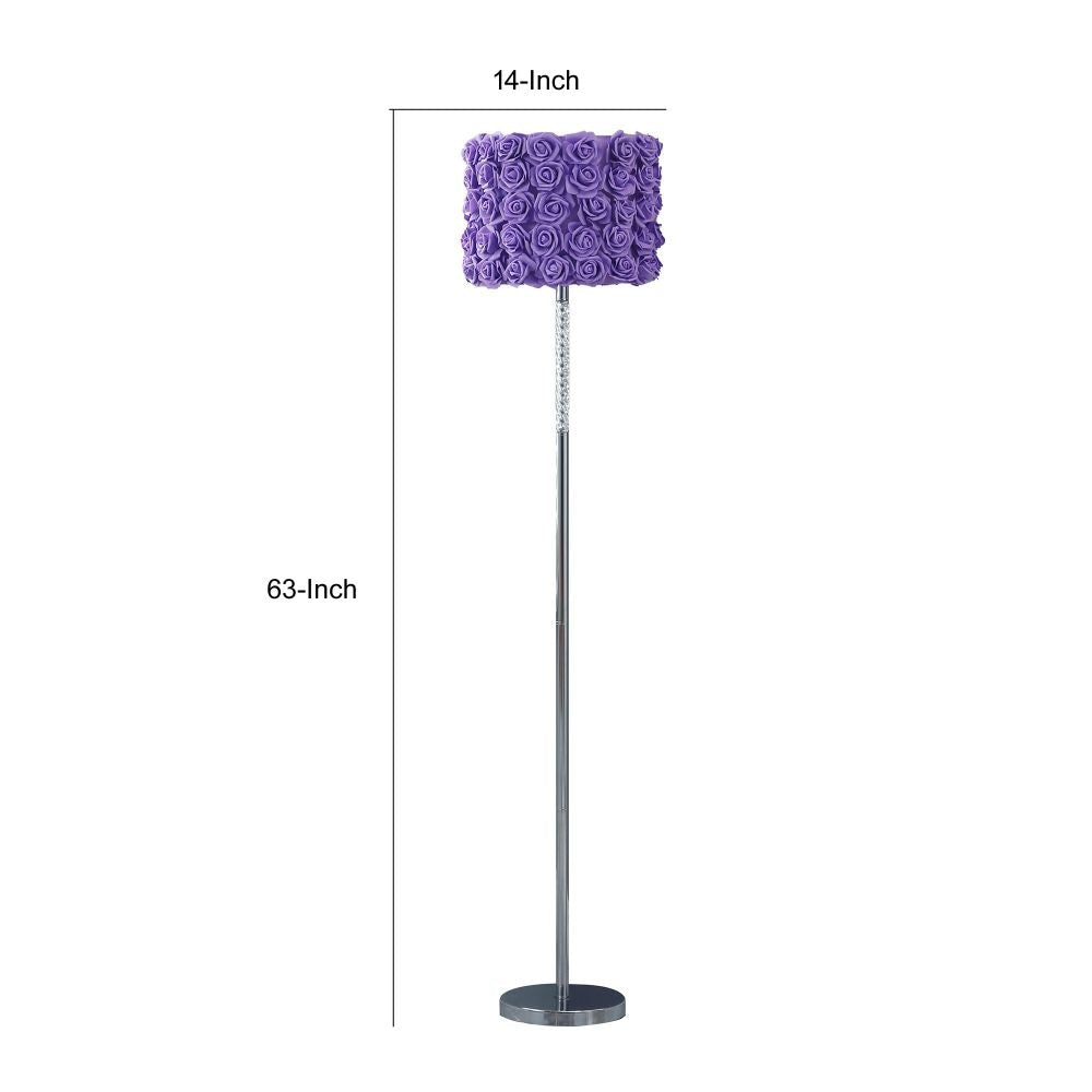 Finn 63 Inch Glamorous Floor Lamp Rose Accent Shade 100W Purple Silver By Casagear Home BM279107