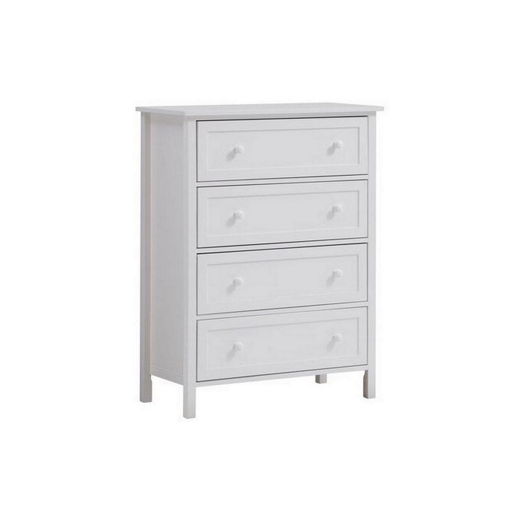 Mio 46 Inch 4 Drawer Tall Dresser Chest, Solid Wood, Glossy White By Casagear Home