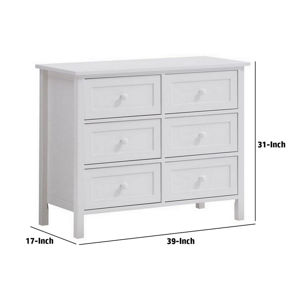 Mio 39 Inch 6 Drawer Dresser Solid Wood Molded Trim Glossy White By Casagear Home BM279147