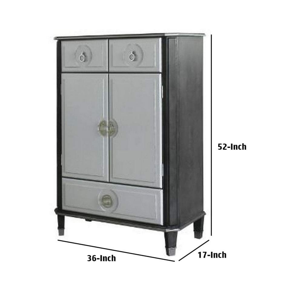 Pat 52 Inch Wood Tall Armoire Cabinet 3 Felt Lined Drawers Black and Gray By Casagear Home BM279156