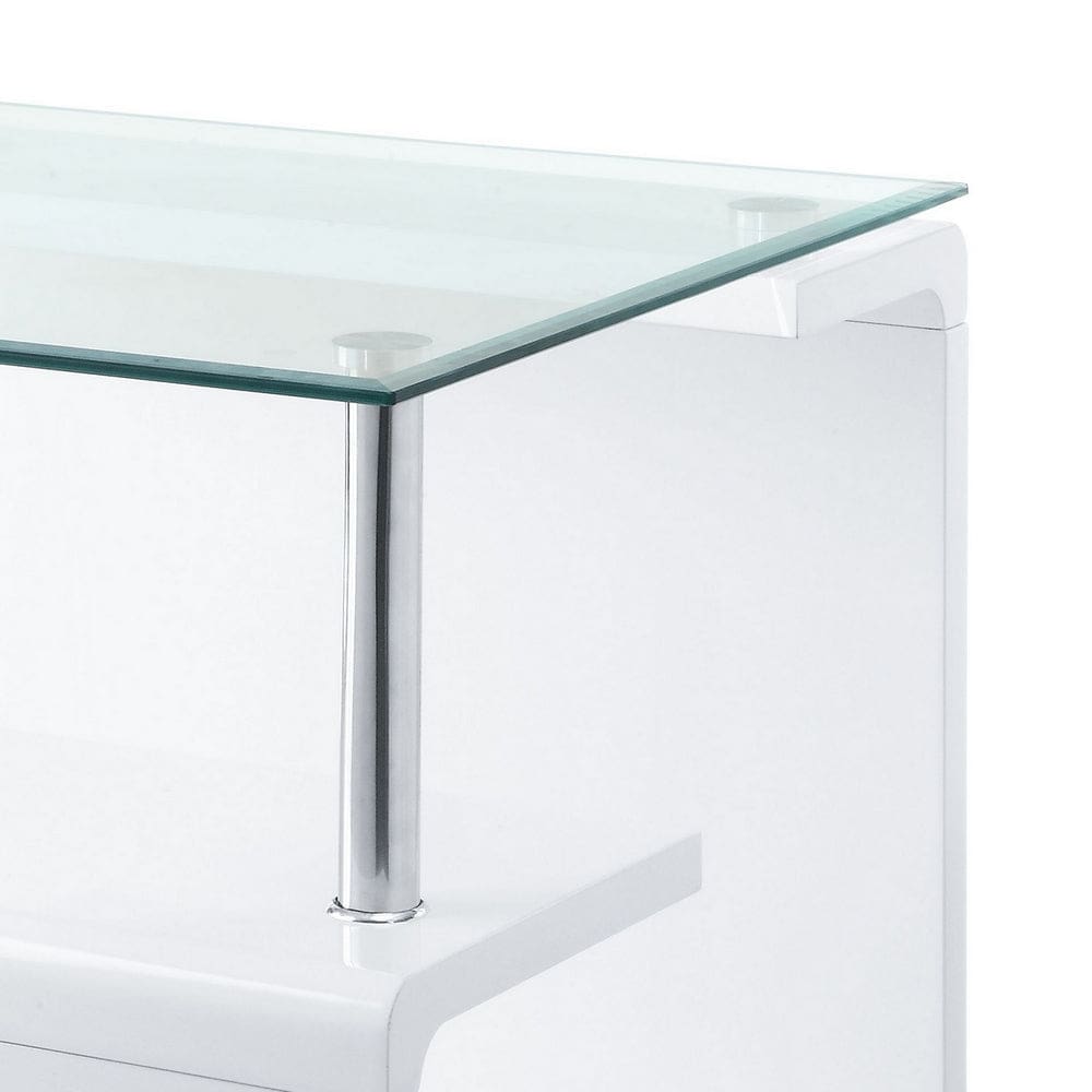 24 Inch Square Accent End Table Glass Top Open Shelf White Chrome By Casagear Home BM279165