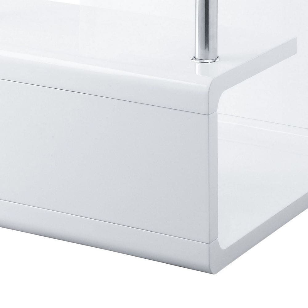 24 Inch Square Accent End Table Glass Top Open Shelf White Chrome By Casagear Home BM279165