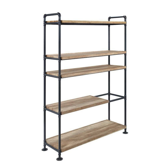 Ley 65 Inch 5 Tier Industrial Style Bookshelf, Wood, Metal, Brown, Black By Casagear Home