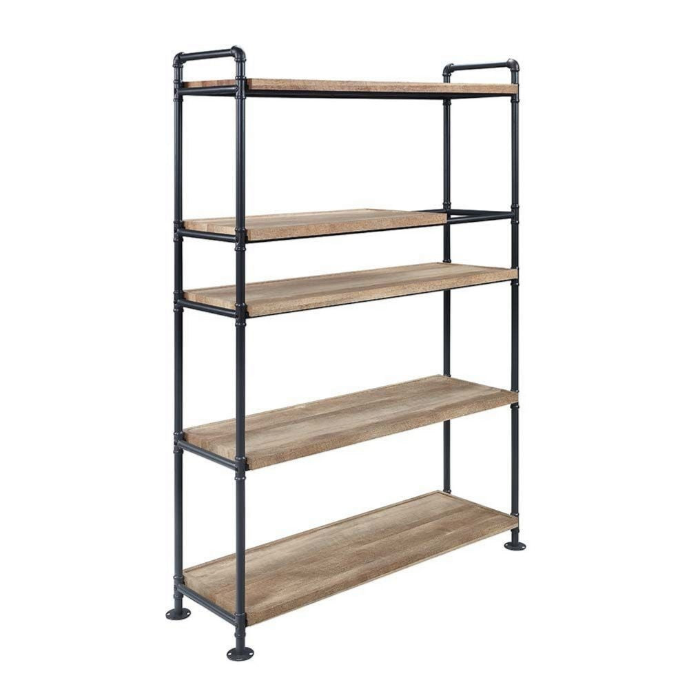 Ley 65 Inch 5 Tier Industrial Style Bookshelf Wood Metal Brown Black By Casagear Home BM279169