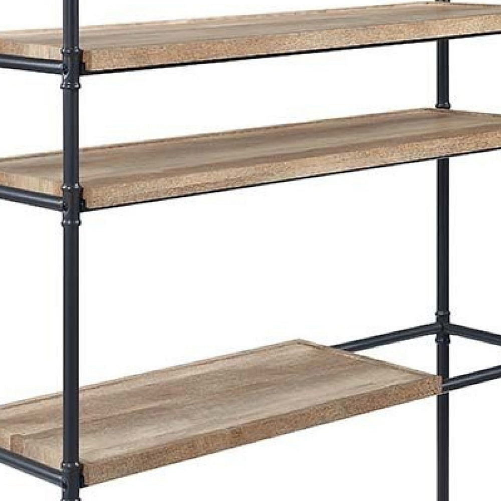 Ley 65 Inch 5 Tier Industrial Style Bookshelf Wood Metal Brown Black By Casagear Home BM279169