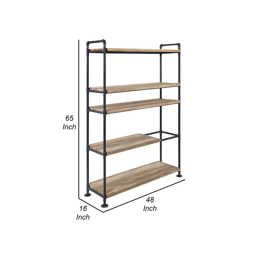 Ley 65 Inch 5 Tier Industrial Style Bookshelf Wood Metal Brown Black By Casagear Home BM279169