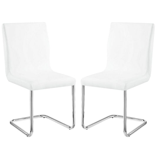 Tony 23 Inch Dining Side Chair, Vegan Faux Leather, Metal, Set of 2, White By Casagear Home