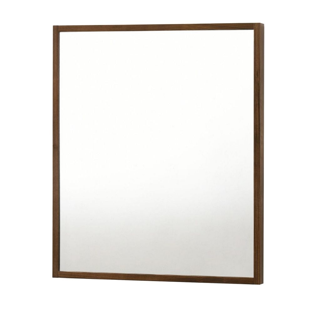 Noe 40 Inch Modern Wall Mirror, Sleek Wood Frame, Walnut Veneer By Casagear Home