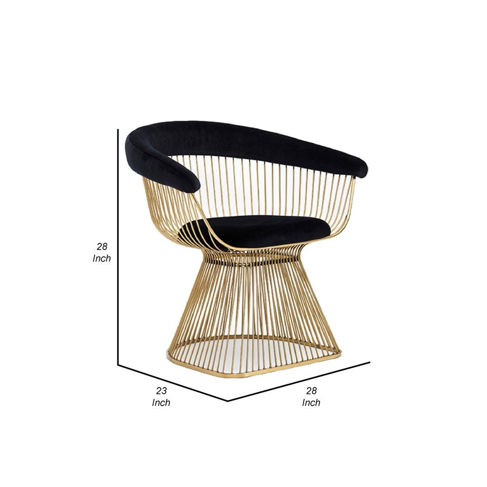 Cid 28 Inch Modern Dining Chair Slatted Gold Cone Base Black By Casagear Home BM279256