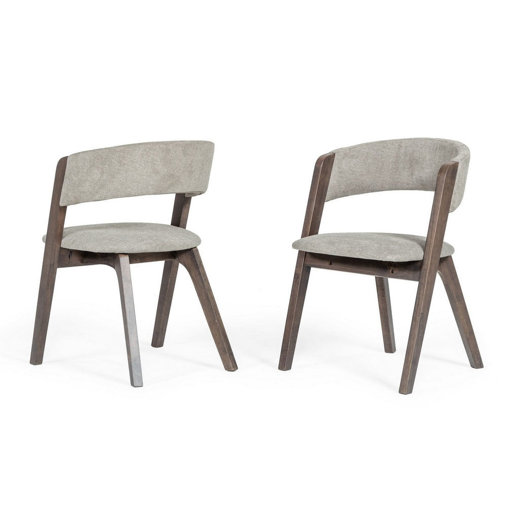 Cid 23 Inch Modern Dining Chair, Curved Back, Set of 2, Gray Fabric By Casagear Home