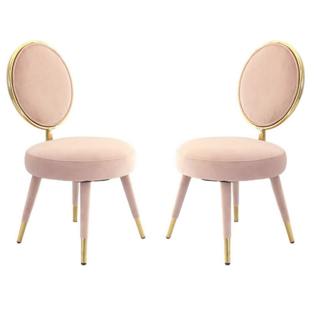 Cid 21 Inch Modern Glam Accent Chair, Round Backrest, Set of 2, Pink Velvet By Casagear Home