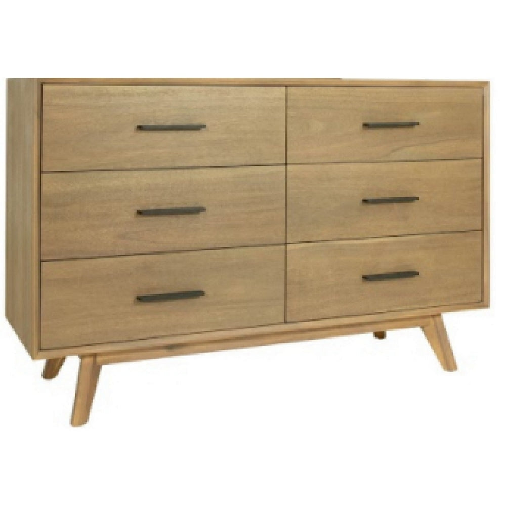 Cid Allie 53 Inch Modern Dresser, 6 Drawers, Solid Acacia, Walnut Brown By Casagear Home