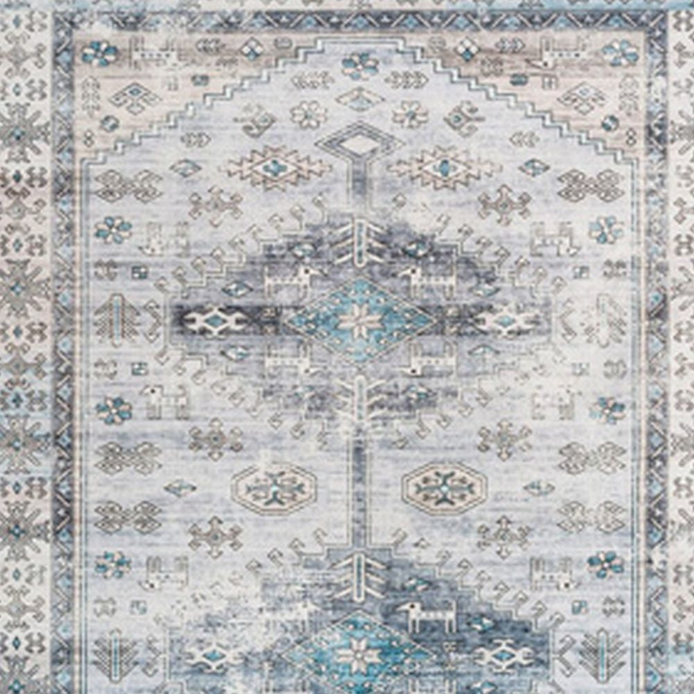 Nyx 10 x 8 Large Soft Fabric Floor Area Rug Vintage Blue Border Design By Casagear Home BM279707