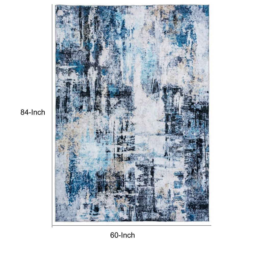 Rue 7 x 5 Medium Soft Fabric Floor Area Rug Washable Abstract Blue and White Design By Casagear Home BM279710