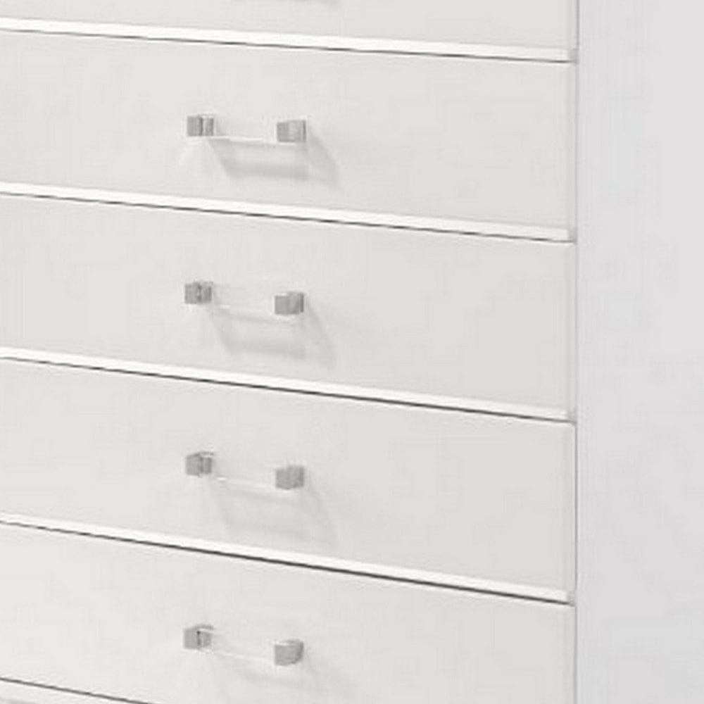 49 Inch Modern Tall Dresser Chest 5 Drawers Bar Handles Wood White By Casagear Home BM279719