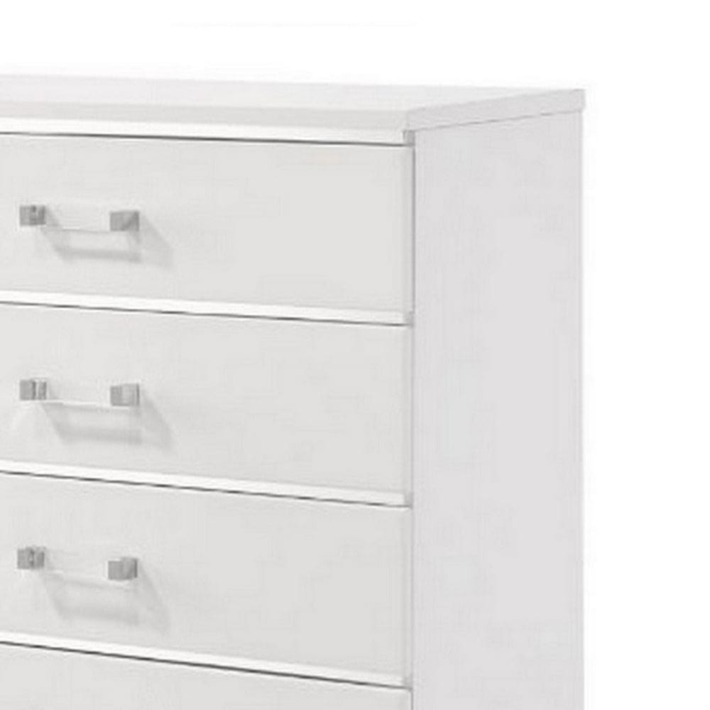 49 Inch Modern Tall Dresser Chest 5 Drawers Bar Handles Wood White By Casagear Home BM279719