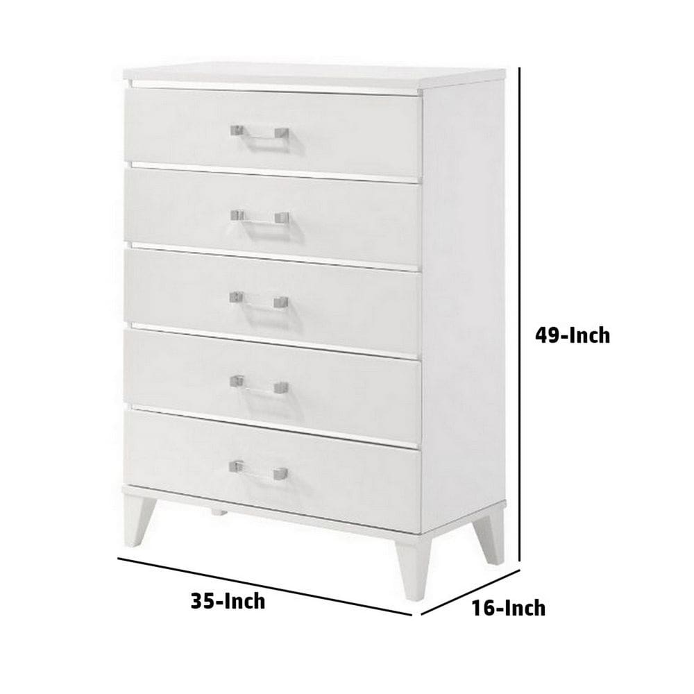 49 Inch Modern Tall Dresser Chest 5 Drawers Bar Handles Wood White By Casagear Home BM279719