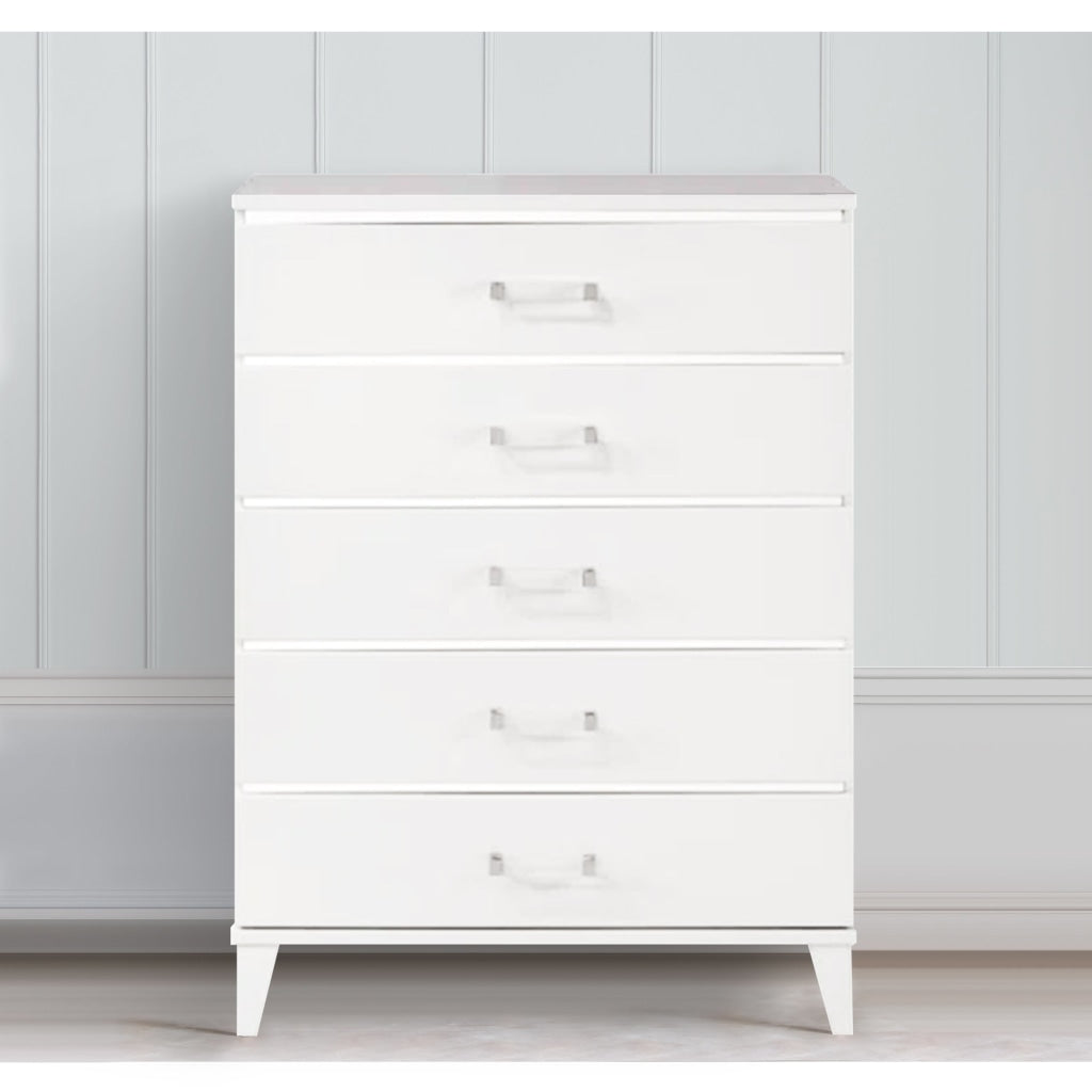 49 Inch Modern Tall Dresser Chest, 5 Drawers, Bar Handles, Wood, White By Casagear Home