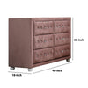 Rex 40 Inch Modern Upholstered Dresser 6 Drawers Crystal Handles Pink By Casagear Home BM279728