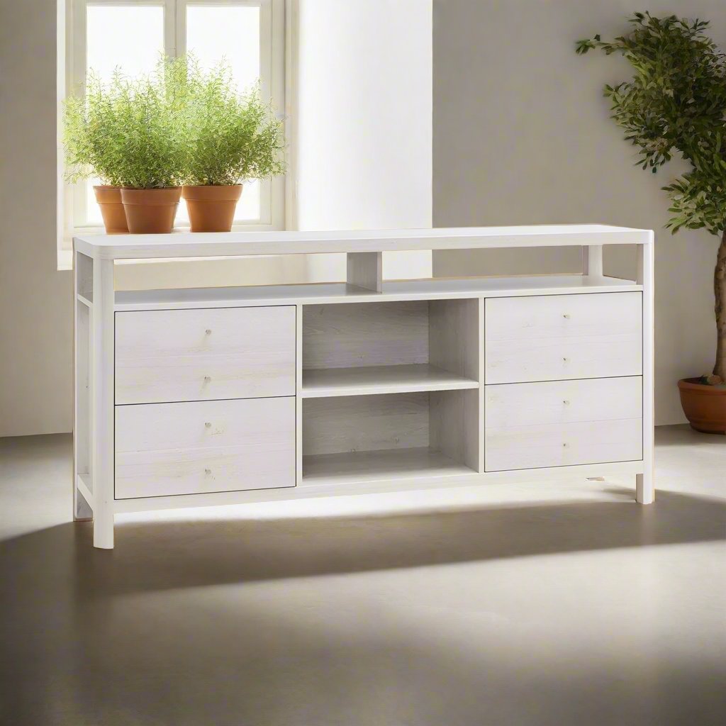 60 Inch Modern Sideboard Buffet Console Cabinet, 4 Drawers, Wood, White Oak By Casagear Home