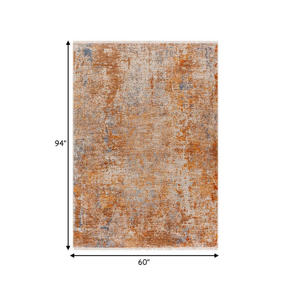 5 x 8 Modern Area Rug Abstract Paint Art Design Soft Fabric Orange Brown By Casagear Home BM280132