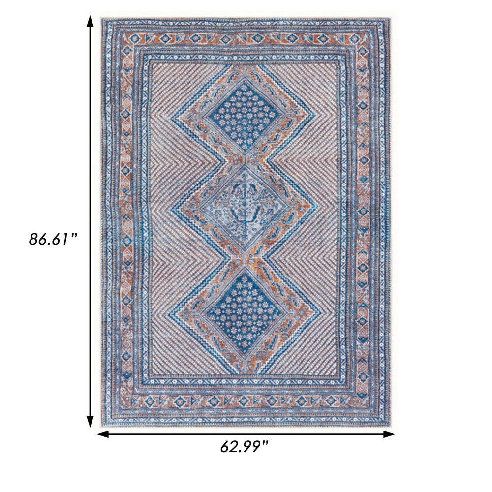 Nia 5 x 7 Soft Area Rug Ornate Border Medium Cornflower Blue By Casagear Home BM280178