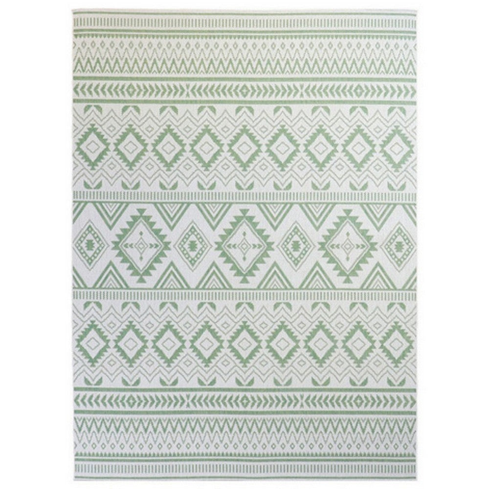 Xyla 8 x 10 Soft Area Rug, Geometric Design, Tribal, Large, Cream, Green By Casagear Home