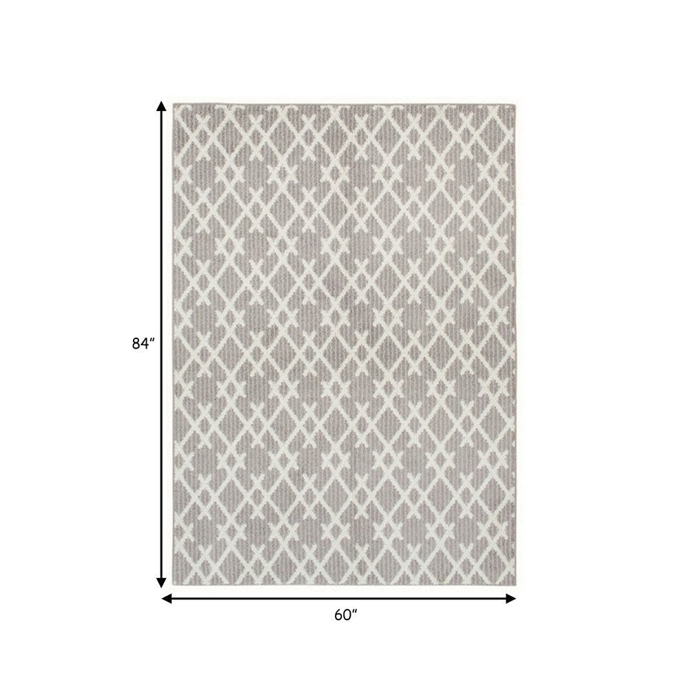 5 x 7 Fabric Floor Area Rug Diamond Symmetrical Medium Gray Ivory By Casagear Home BM280194